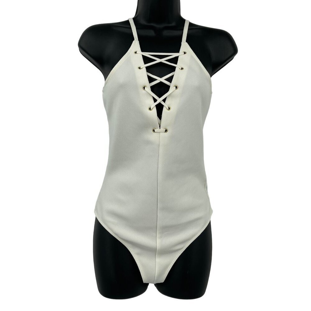 Express White Lace Up Bodysuit Women's S As Seen On Kourtney Kardashian